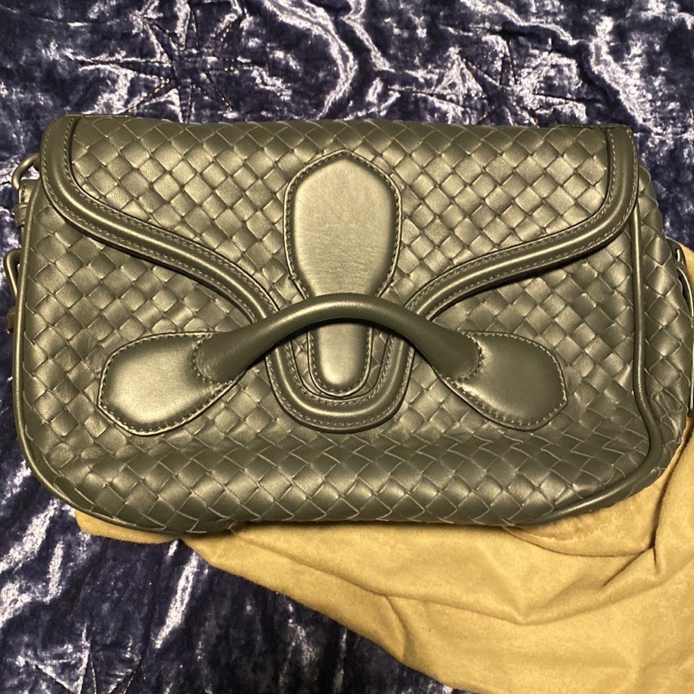 New Rialto Nappa Intrecciato Grey Leather Shoulder Bag